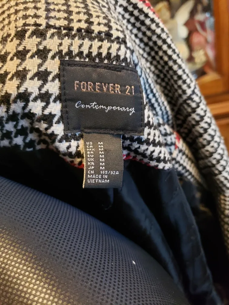 Forever 21 Contemporary Houndstooth Coat - Size M
