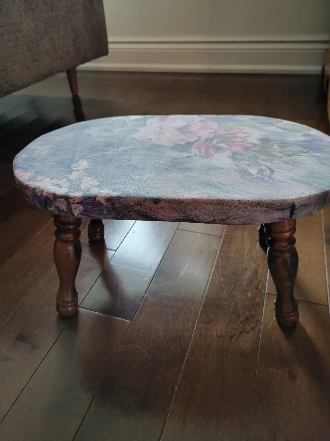 Vintage Floral Upholstered Wood Foot Stool.Step Stool.