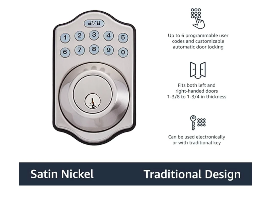 Amazon Basics Electronic Keypad Deadbolt Lock - Satin Nickel - photo 2