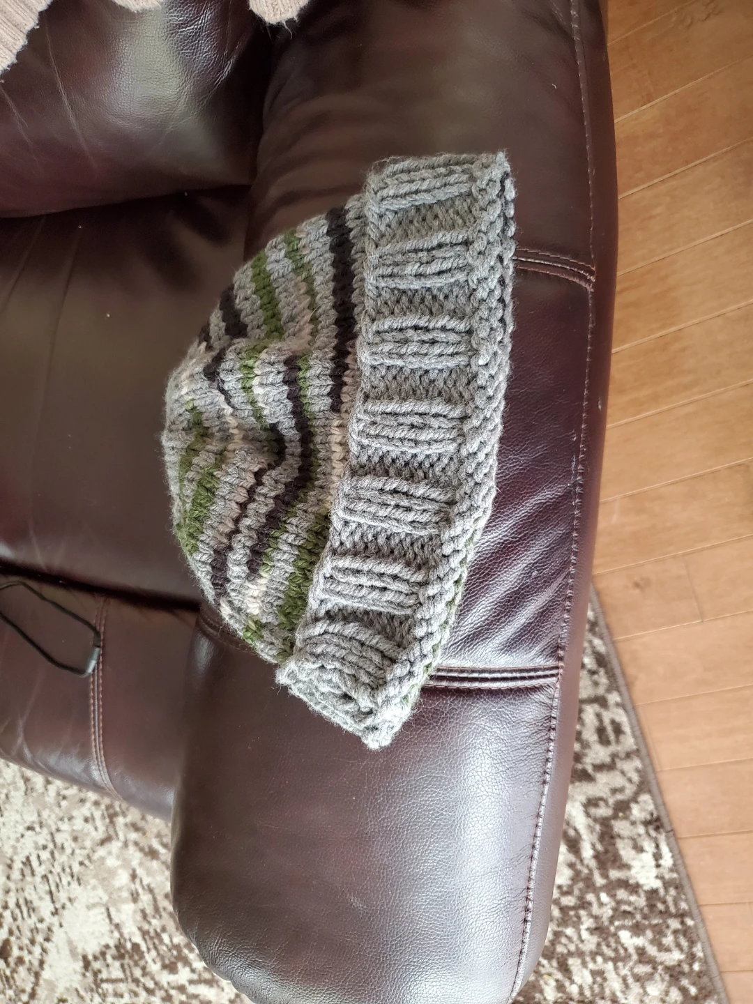 Handmade Knit Beanie - Grey, Green, Black - photo 2
