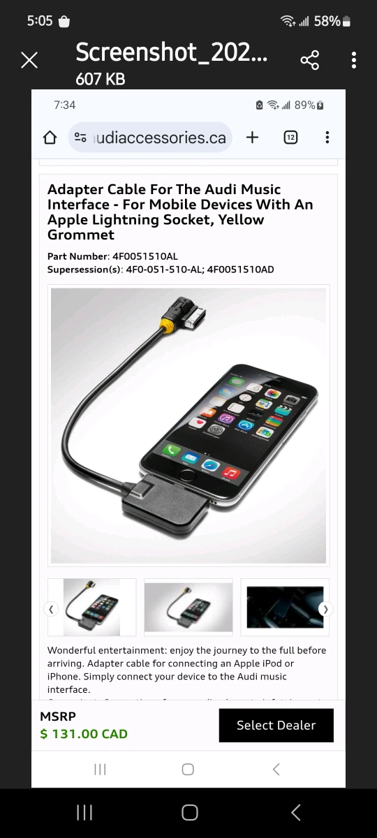 Audi Music Interface Adapter Cable - iPhone/iPod