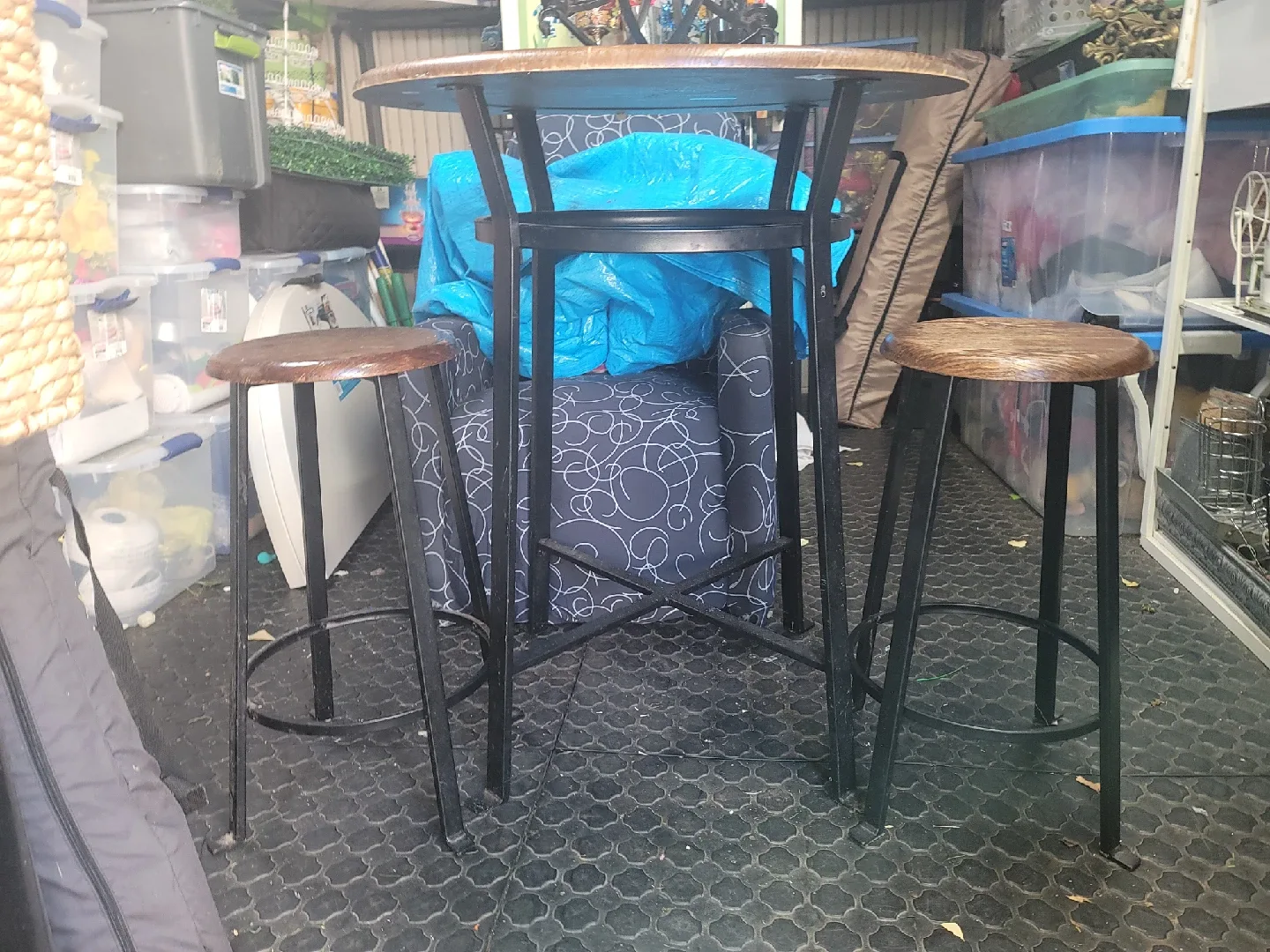 Round Wooden Pub Table with 2 Stools image indicator(3)