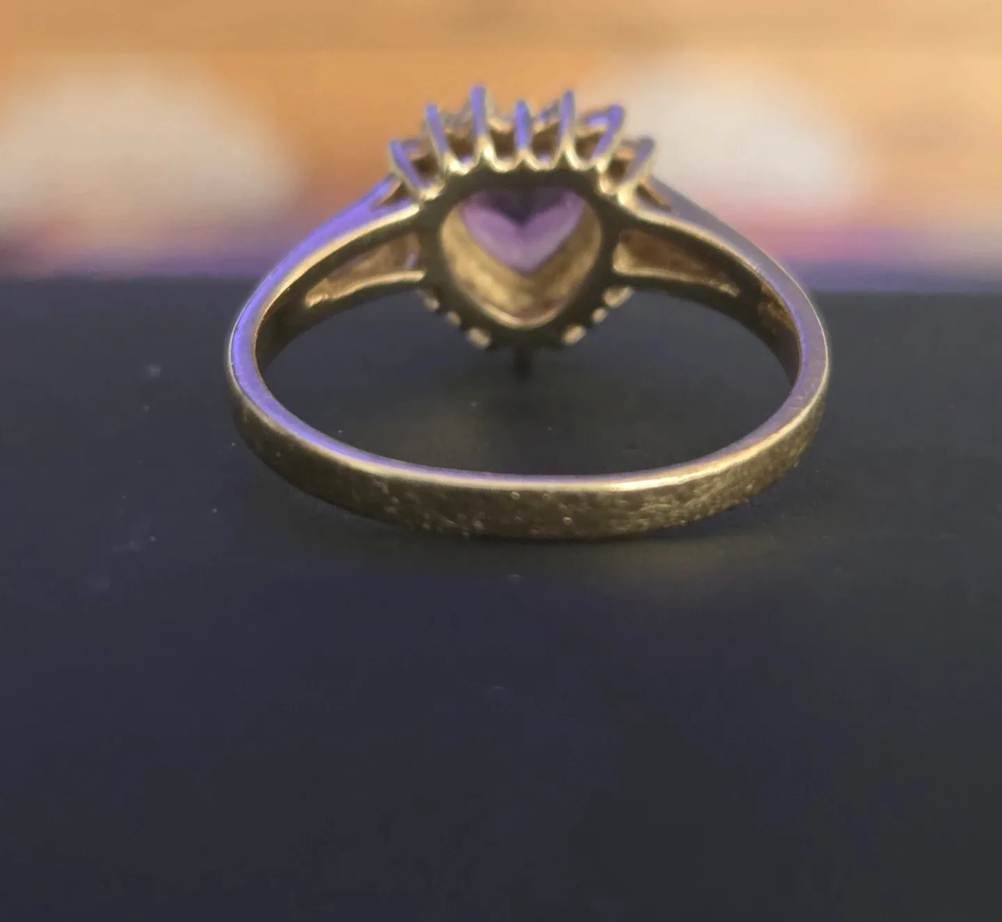 14K Yellow Gold Heart Shaped Amethyst Cocktail Diamond Ring image indicator(3)