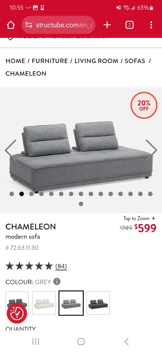 Structube Chameleon Modern Sofa - Grey image indicator(2)