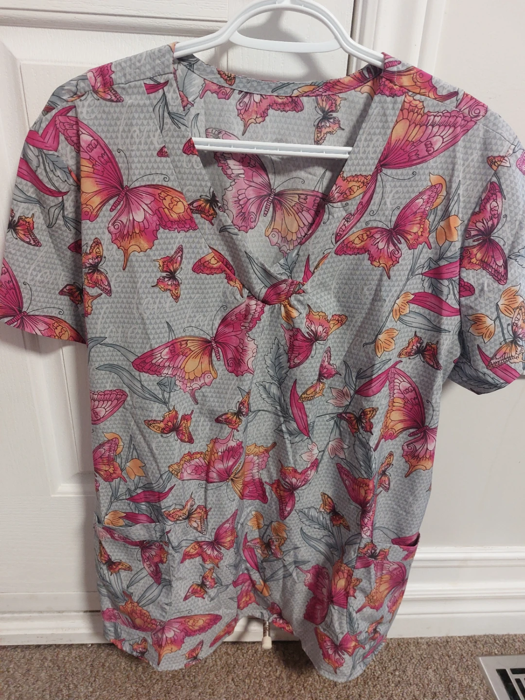 Butterfly Print Scrub Top