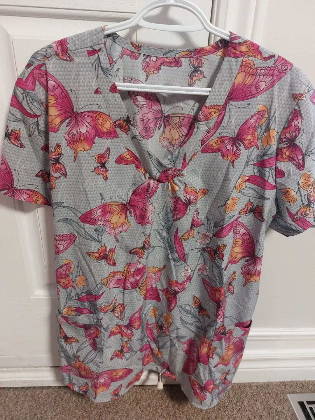 Butterfly Print Scrub Top