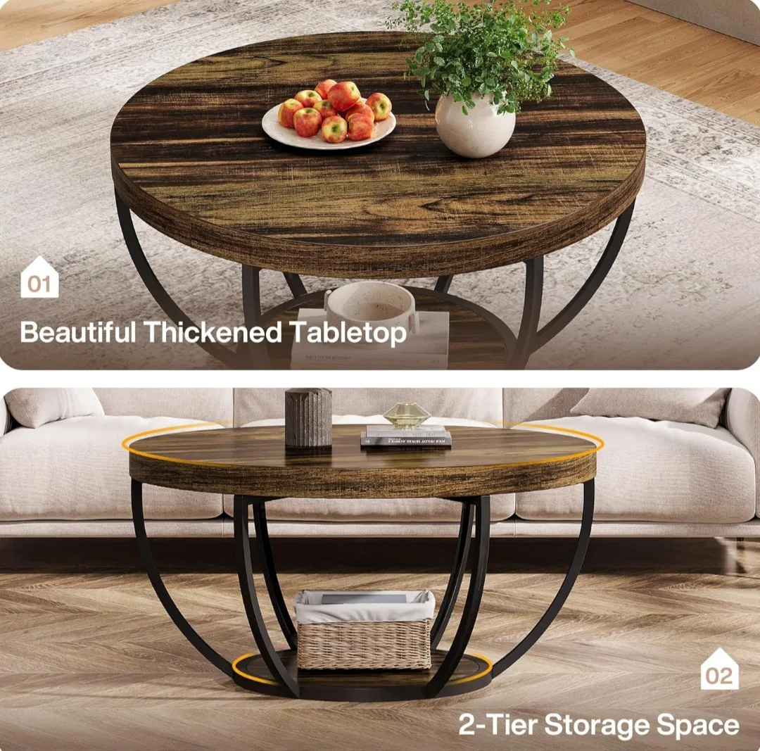 Round Coffee Table with 2-Tier Storage image indicator(3)