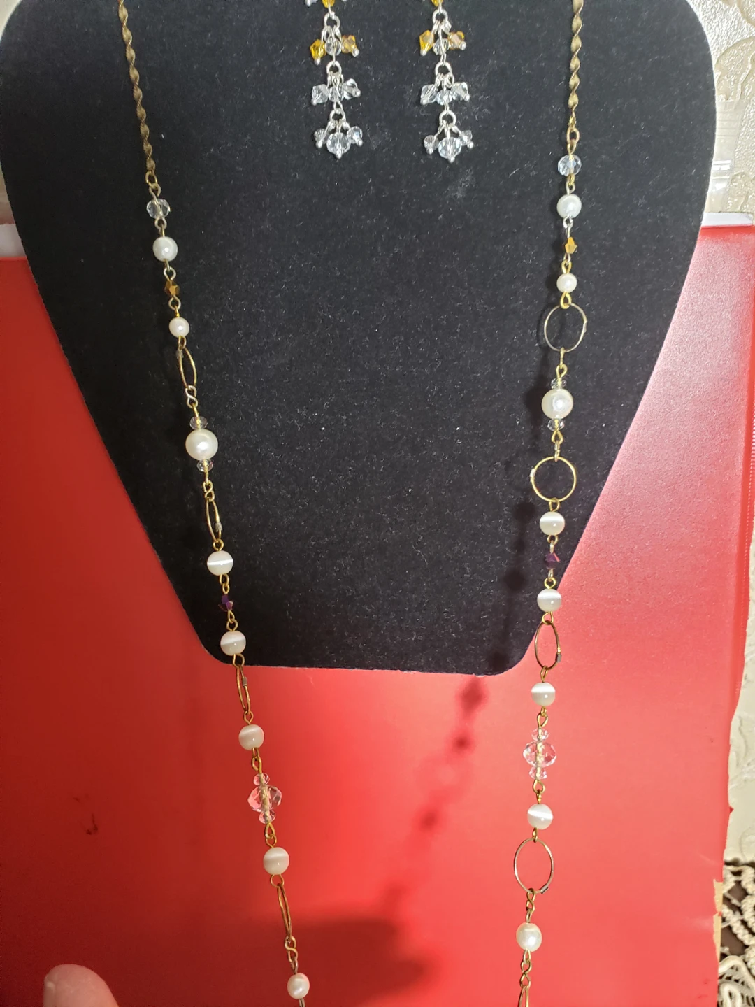 New long  beaded bead necklace and earrings set - photo 5