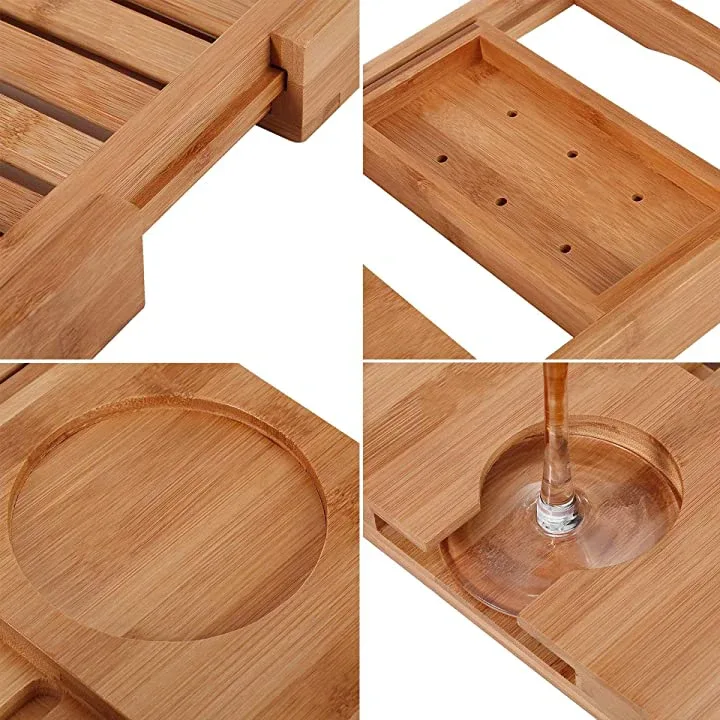 Bamboo Expandable Bathtub Caddy Tray image indicator(3)