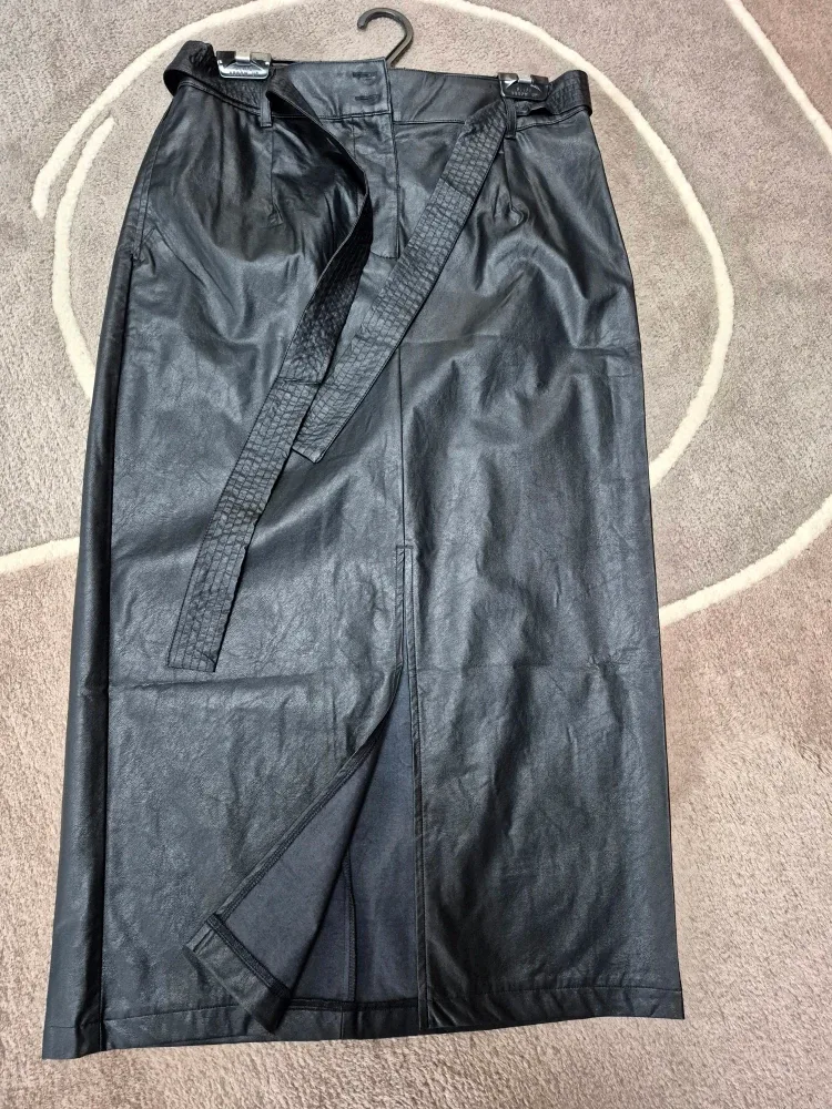 Black Faux Leather Skirt with Belt