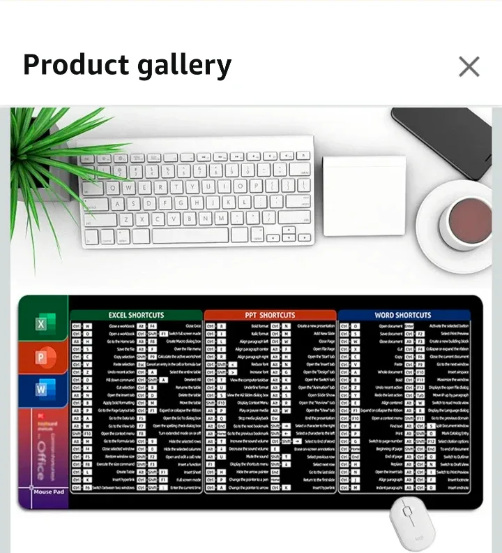 Extra Large Office Mouse Pad - Excel, PPT, Word Shortcuts