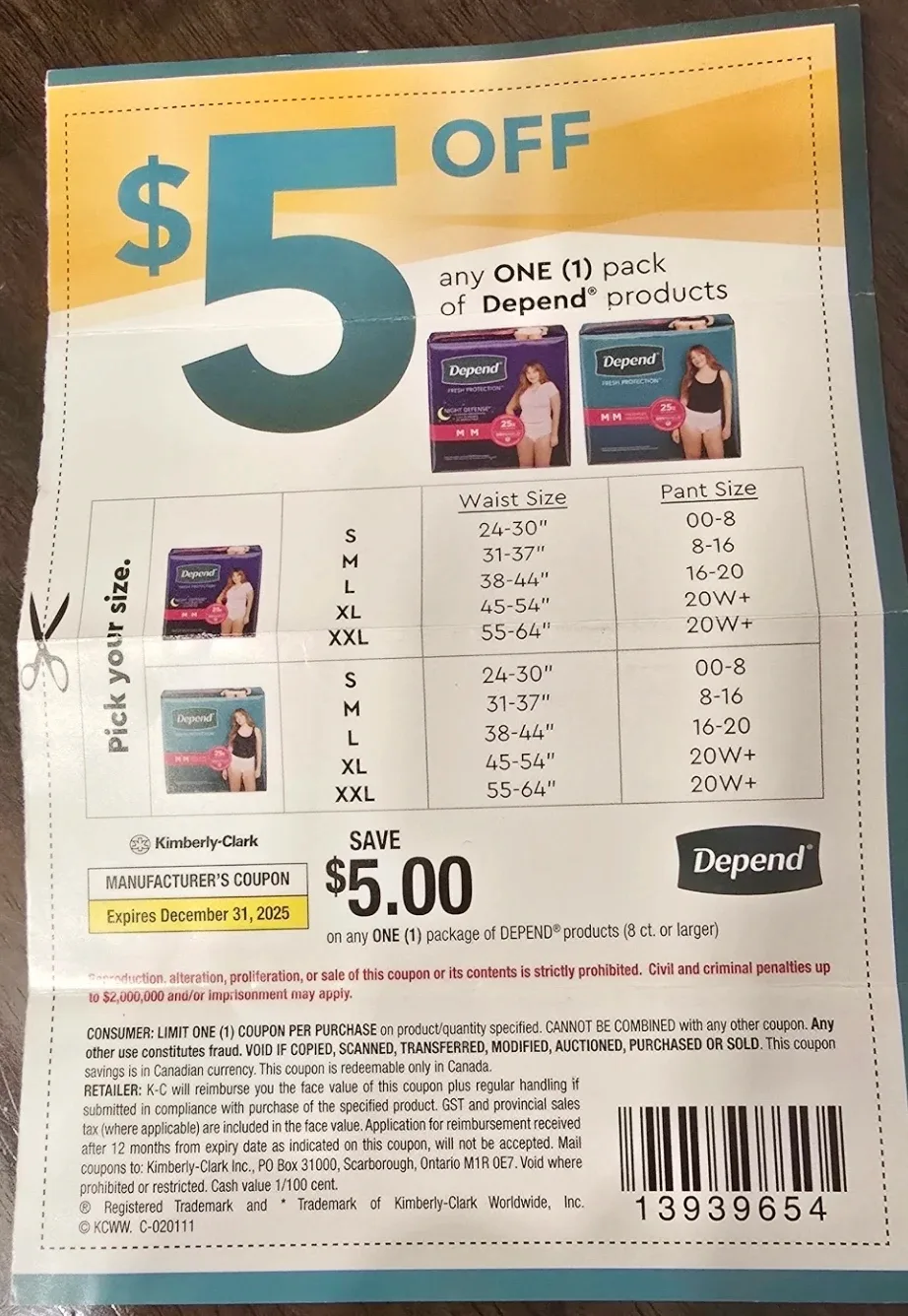 Free Depend $5.00 Off Coupon - Expires Dec 31, 2025