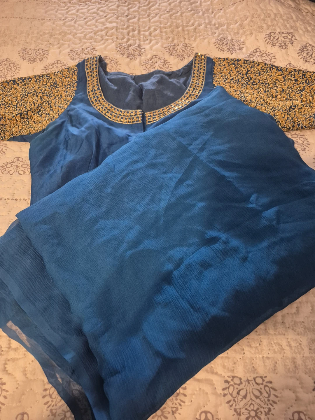 Blue Saaari with embroidered blouse - photo 2