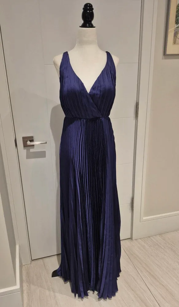 Lulus Navy Blue Pleated Maxi Dress - Size XS