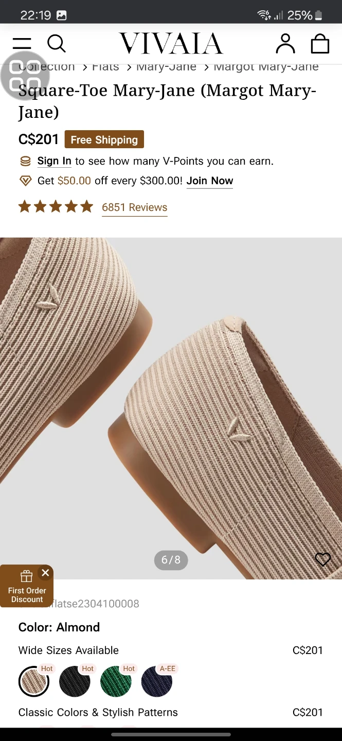 Vivaia Square-Toe Mary-Jane Flats - Almond sz 38 - photo 3