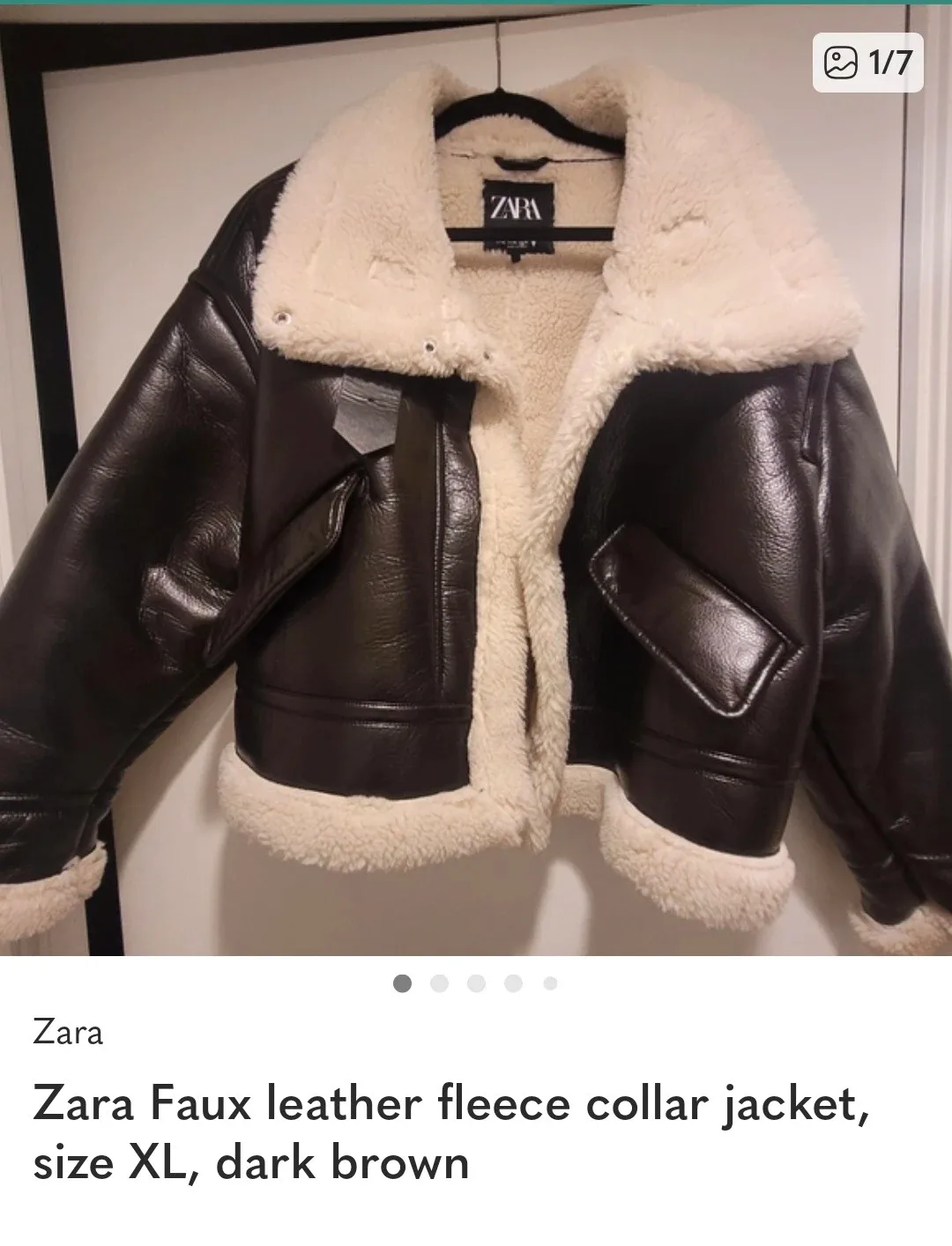 Zara Faux Leather Fleece Collar Jacket - XL