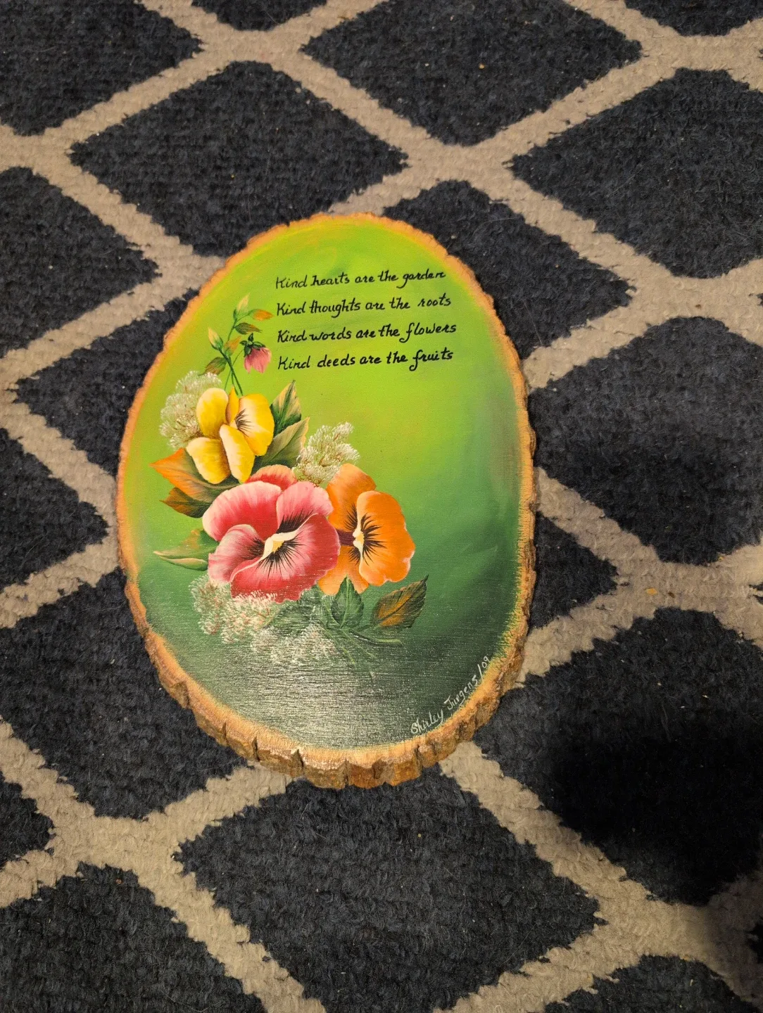 Hand-painted Floral Wood Slice Wall Art