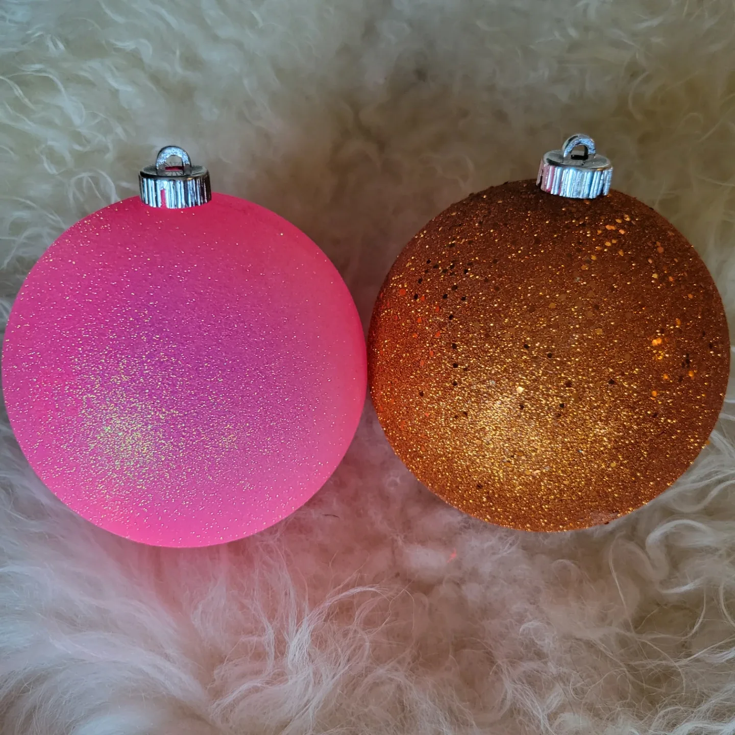 BrandNew 2 XL 6" Pink&Gold Glitter Christmas Ornaments image indicator(3)