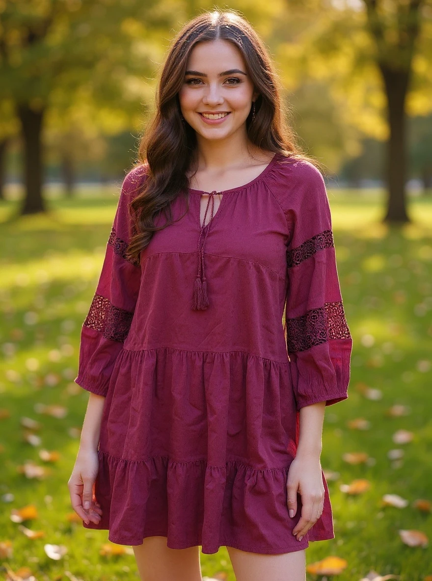 Old Navy Burgundy Dress with Lace Sleeves