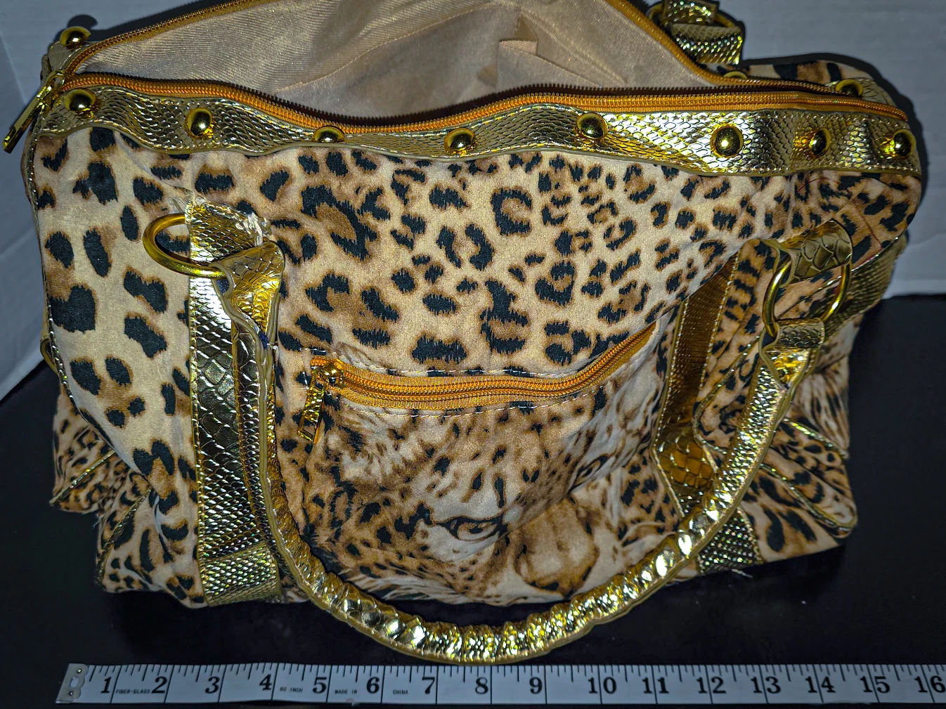 Leopard Print and Gold Trimmed Handbag