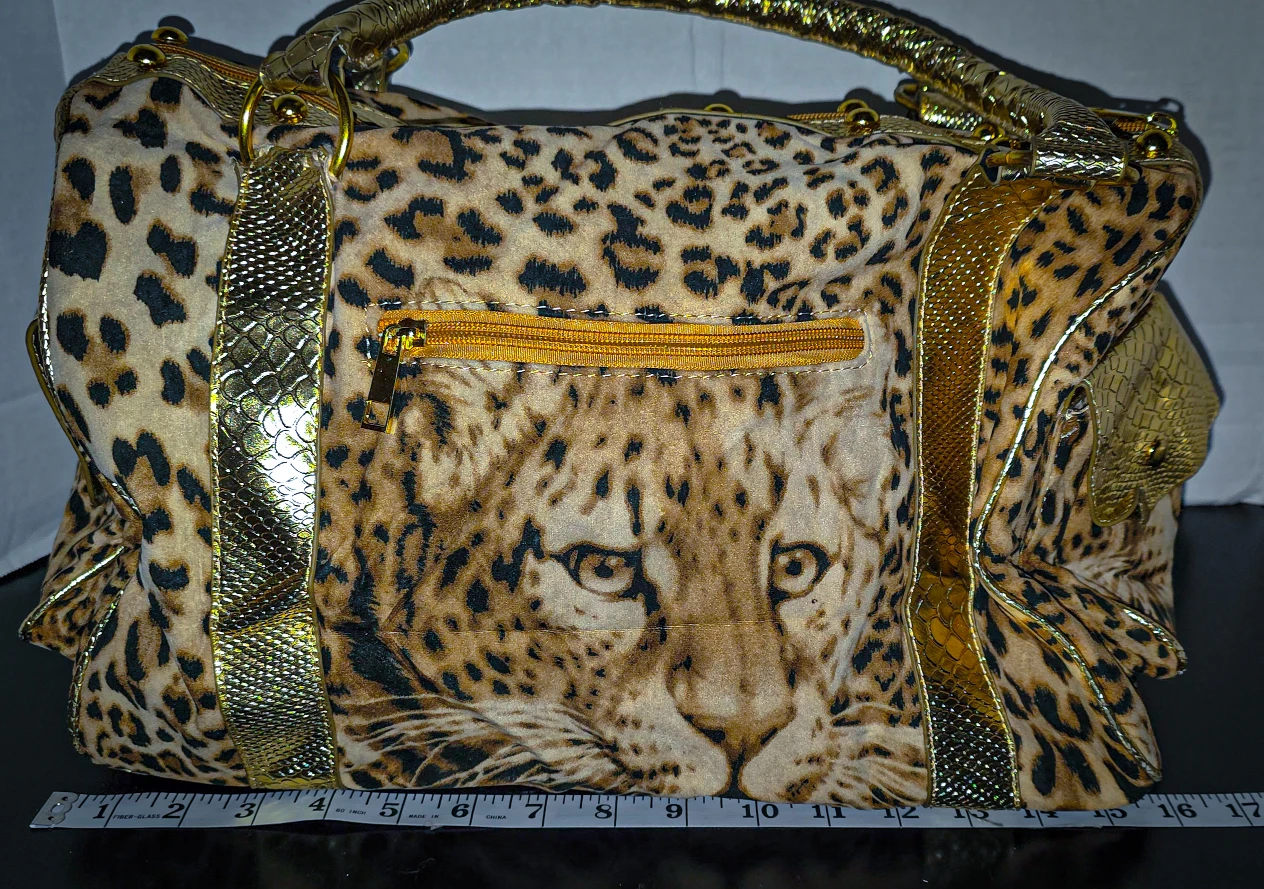 Leopard Print and Gold Trimmed Handbag - photo 2