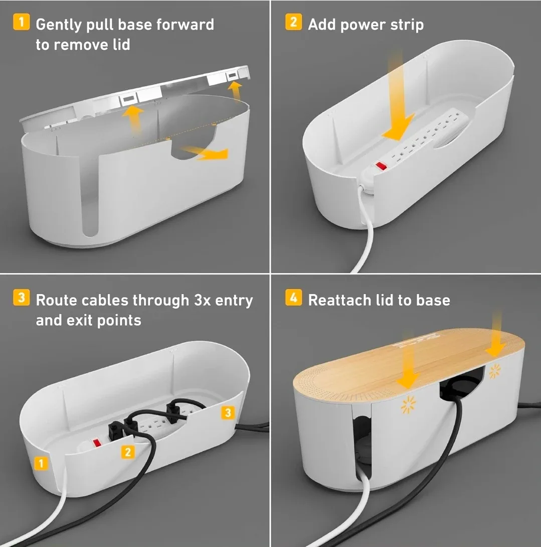 D-Line Cable Management Box with Wood-Effect Lid image indicator(4)