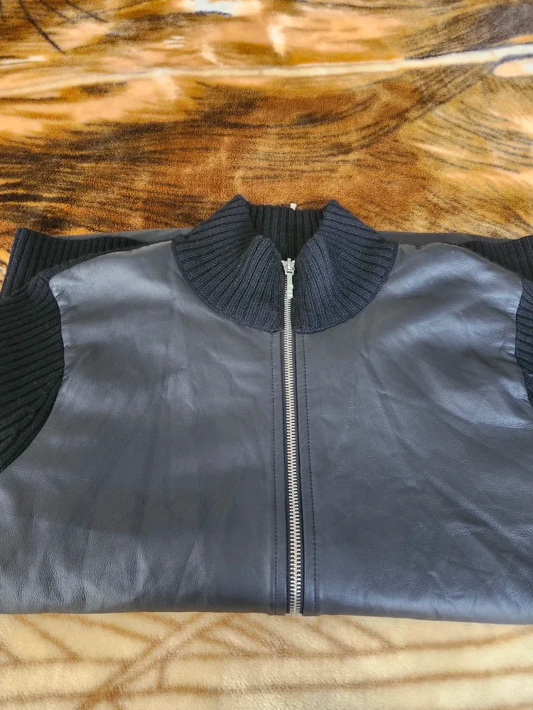 RALPH LAUREN BLACK LEATHER WOOL JACKET LADIES XL image indicator(4)