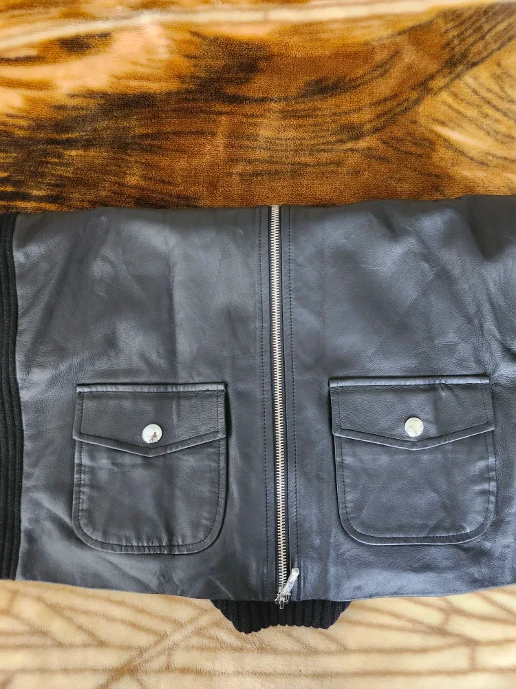 RALPH LAUREN BLACK LEATHER WOOL JACKET LADIES XL image indicator(5)