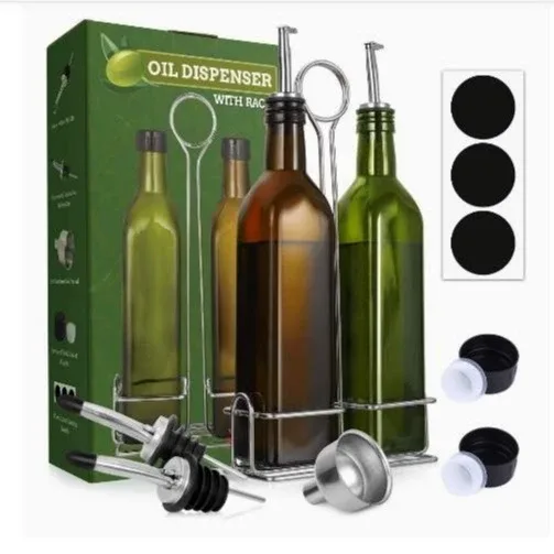 FREE NEW Oil Dispenser Glass Bottle Set with Rack thumbnail