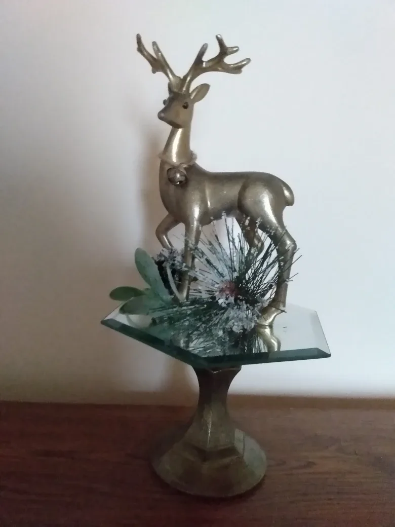10" Decorative Reindeer on glass pedestal, great gift idea