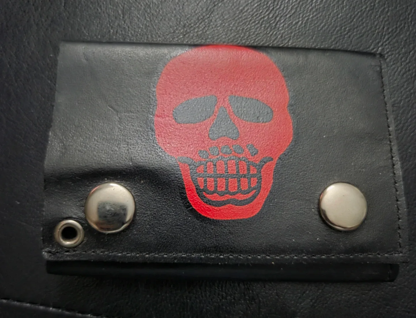 Black Leather Wallet with Skull Design