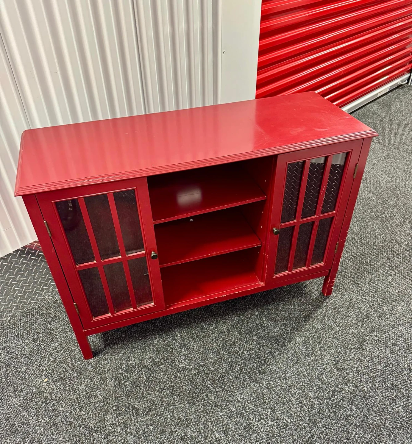 Red Media Cabinet with Glass Doors - photo 5