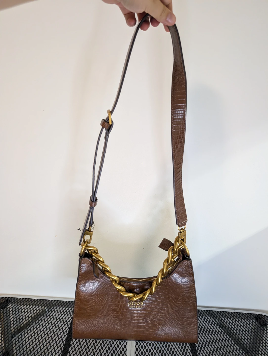 Guess Tullia Croc print hobo bag brown