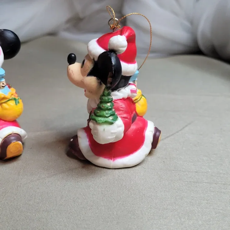 Pair of Vintage Mickey Mouse Santa Holiday Christmas Ornaments image indicator(7)