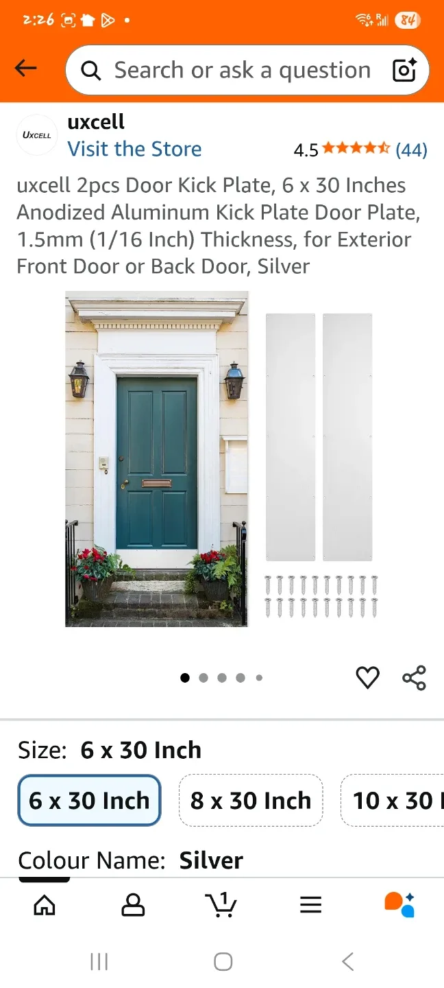 2pcs Door Kick Plate, 6 x 30 Inches, Silver