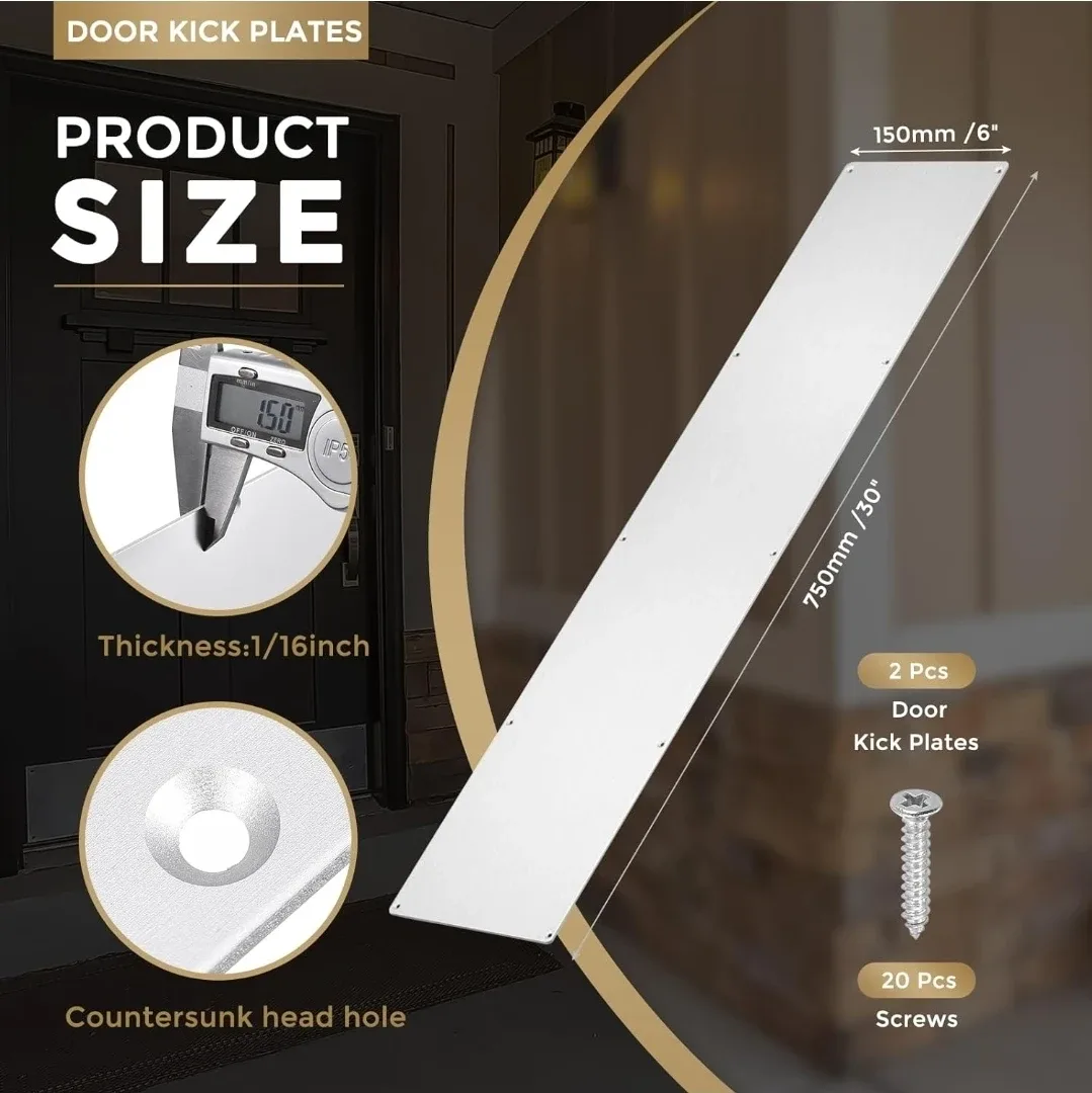 2pcs Door Kick Plate, 6 x 30 Inches, Silver image indicator(3)