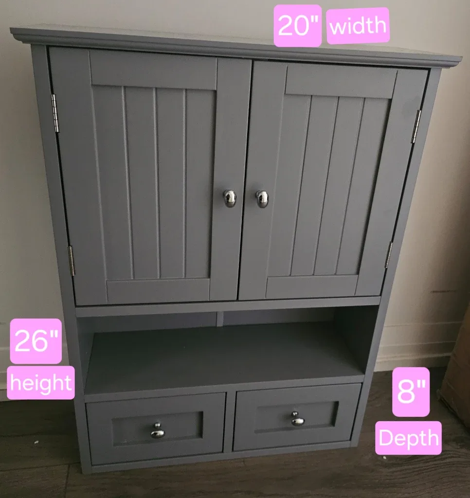 Grey Wall Mounted Bathroom Cabinet - 20"x26"x8" image indicator(2)