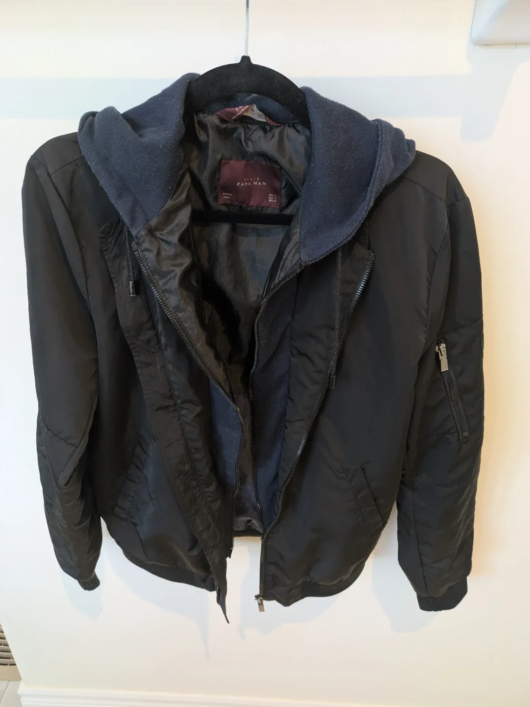 Zara Man Black Hooded Jacket - Size s