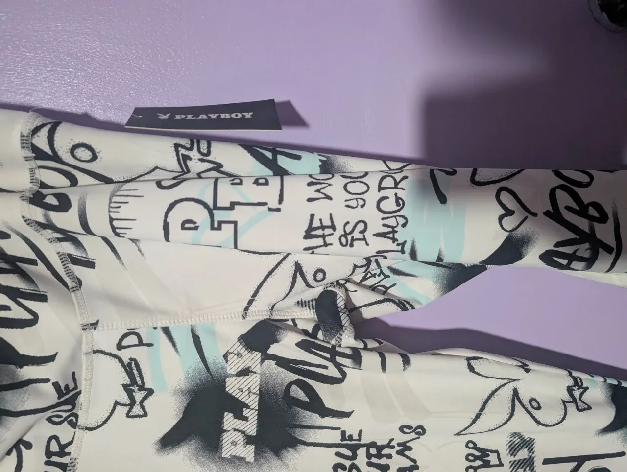 Playboy White graffiti Print Leggings - New with Tags! image indicator(3)