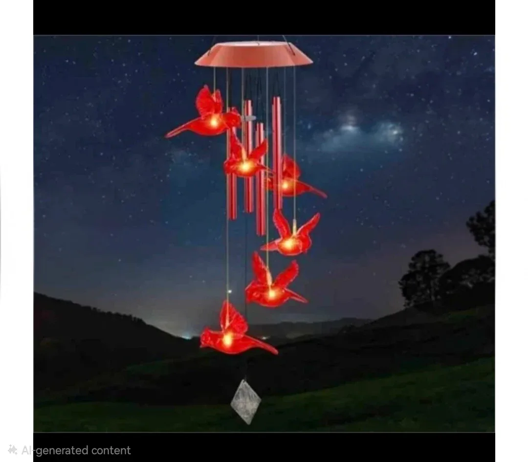 New Cardinal Solar Light Up Wind Chimes