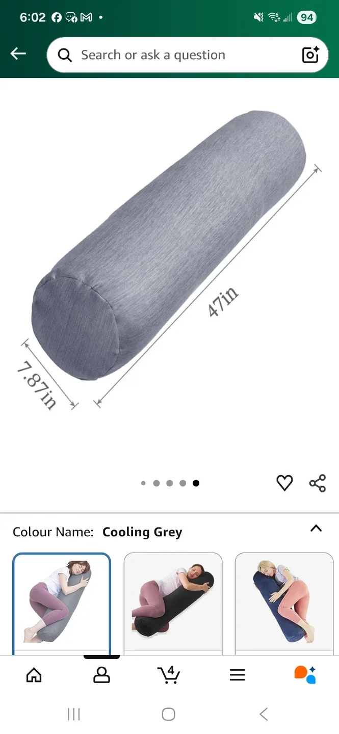 Cooling Grey Body Pillow (47in) image indicator(2)