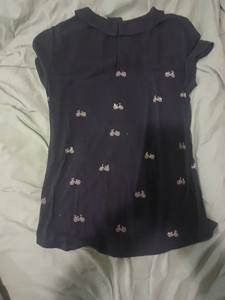 RW&CO. Navy Blue Bicycle Print Blouse - Size M