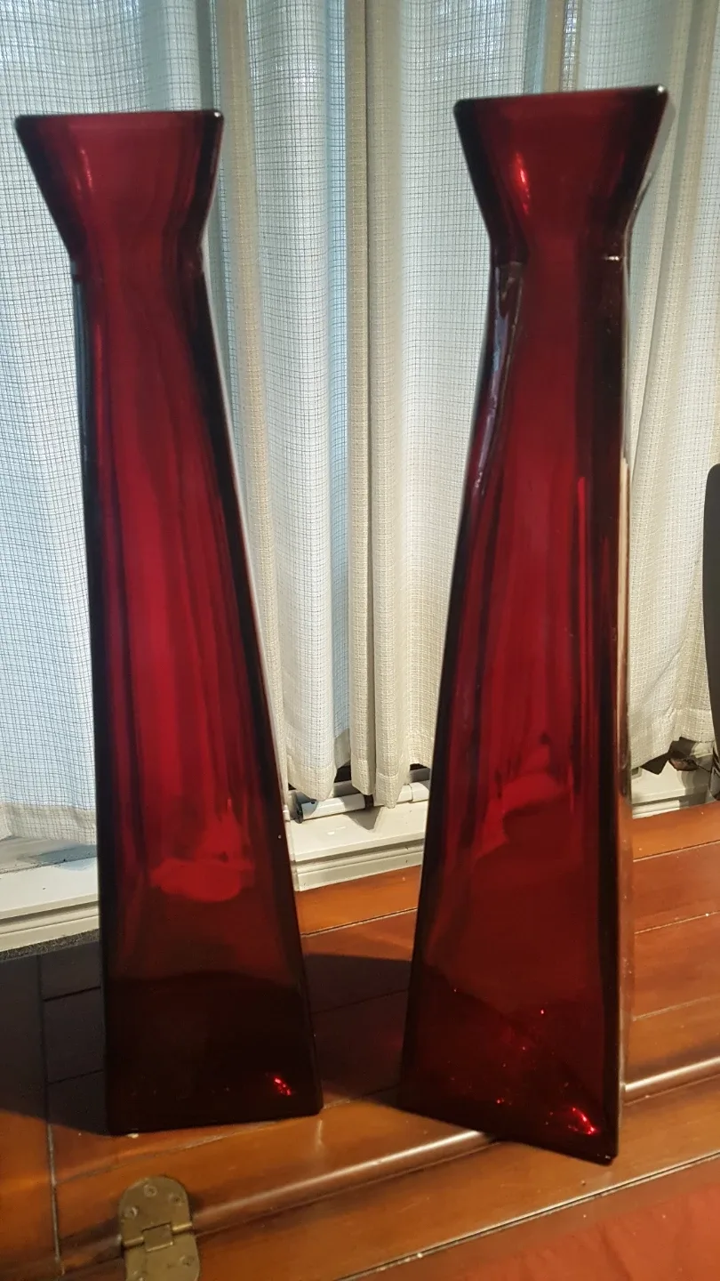 Red Glass Vase - 21" Tall