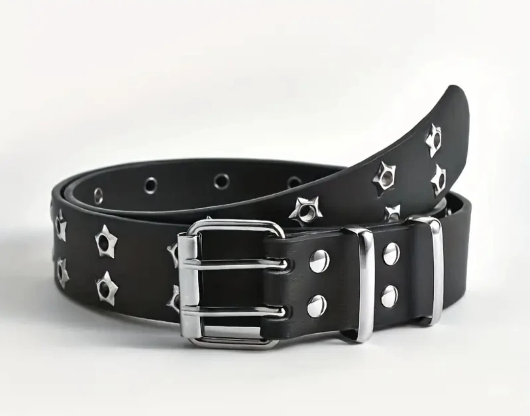 Black Leather Star Studded Belt - photo 2