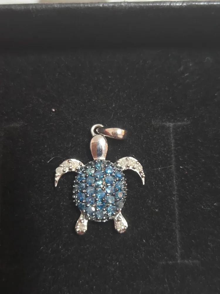 Turtle Pendant with natural blue diamonds