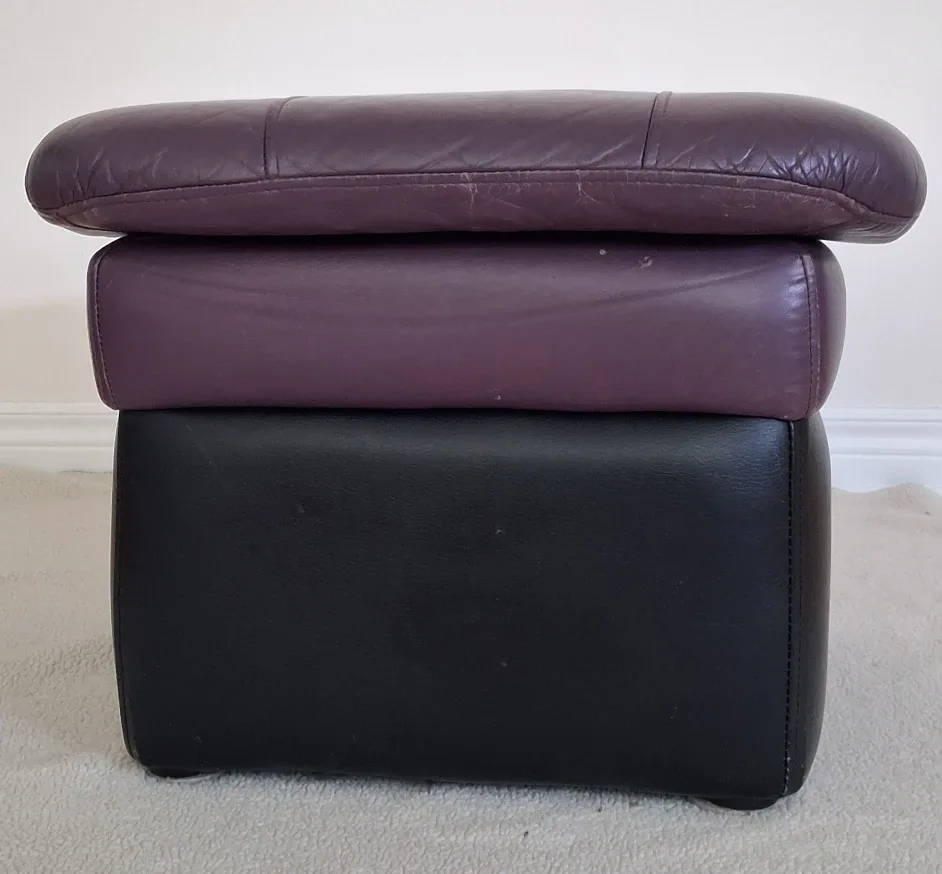 Leather Ottoman Footstool - Purple & Black
