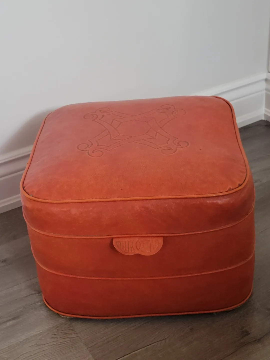 Vintage Burnt Orange Mid Century Ottoman. image indicator(4)