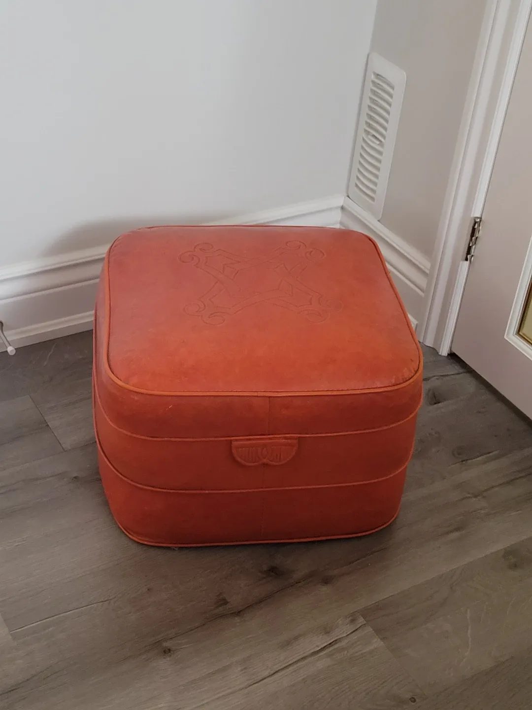 Vintage Burnt Orange Mid Century Ottoman. image indicator(10)