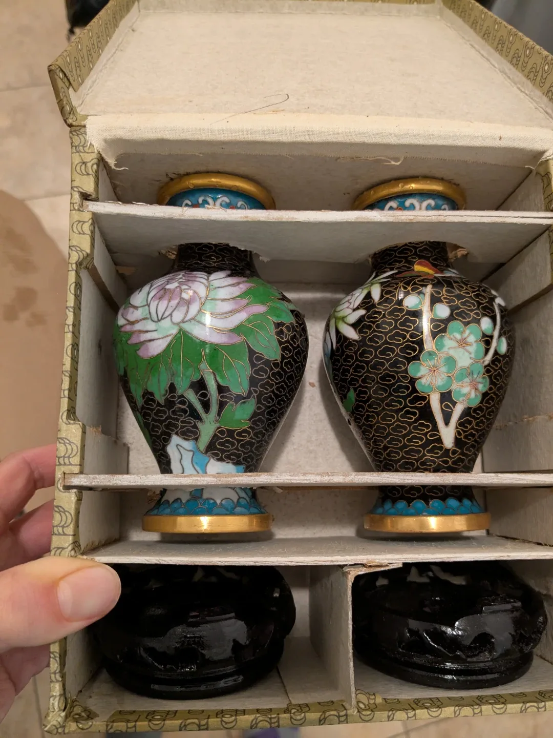 Vintage Cloisonne Vases with Stands - Pair image indicator(5)