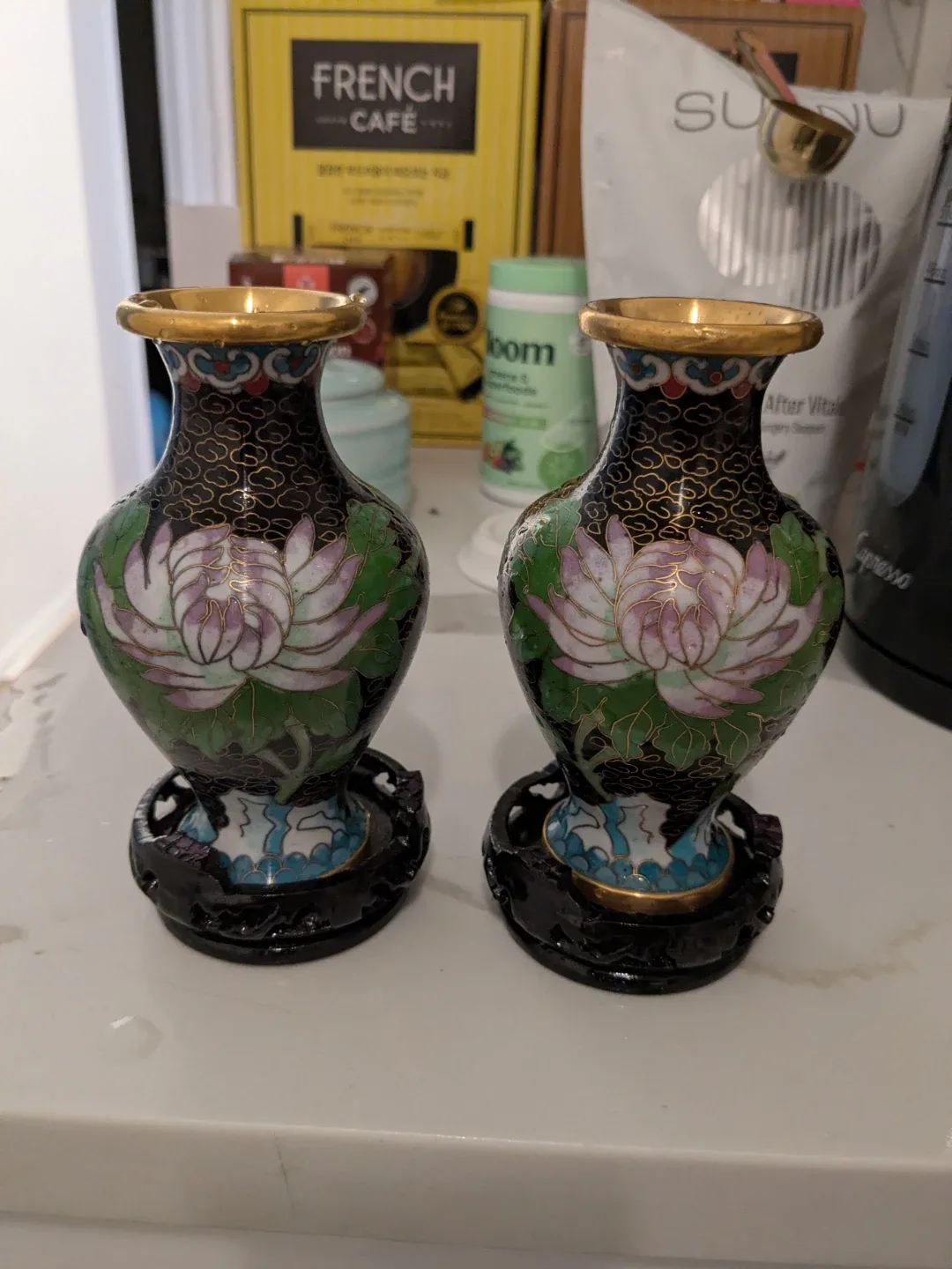 Vintage Cloisonne Vases with Stands - Pair image indicator(6)